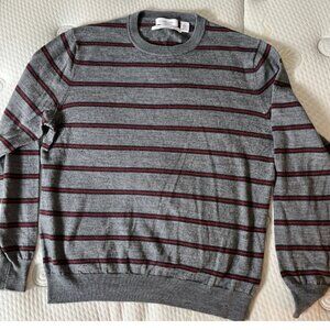 Calvin Klein Men’s Large Gray Striped Merino Wool Blend Crewneck Sweater